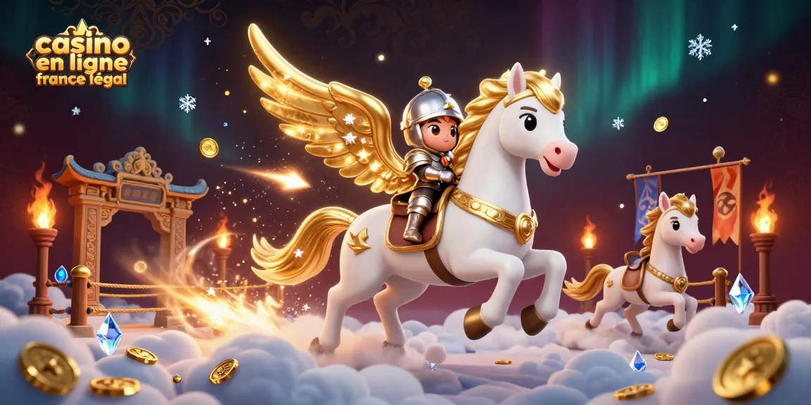 Jouez dans un casino en ligne France légal avec une illustration captivante de cheval céleste et de chevalier.