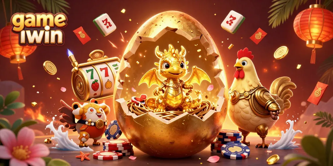 Engage with the game iwin in this captivating 3D illustration featuring a golden dragon and casino symbols.