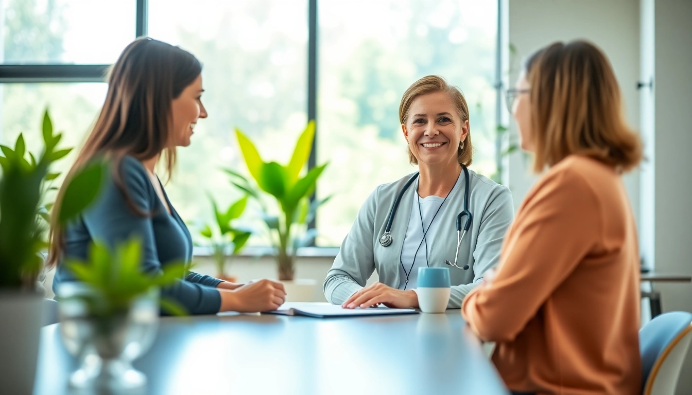 Engaging health consultant providing guidance in a bright office setting.