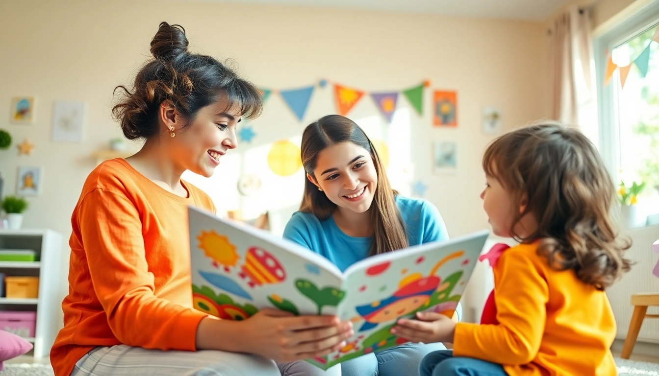 Engaging live-out nanny Dubai reading with children in a sunny, inviting playroom.