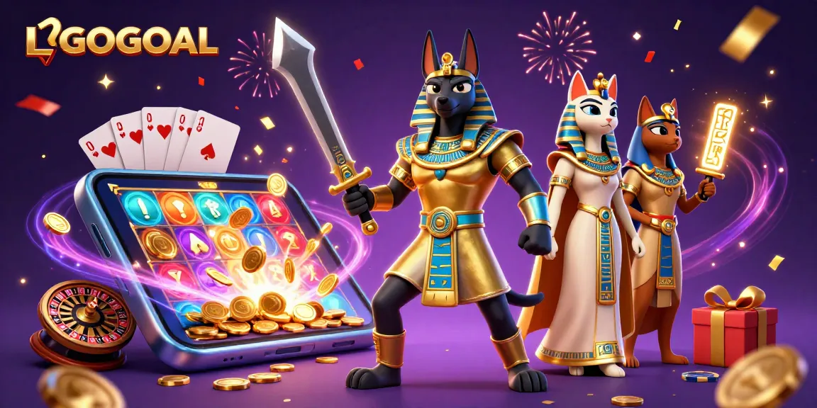 Experience the thrill of LGOGOAL as Anubis and Bastet conquer the casino realm with vibrant slots and winning moments.