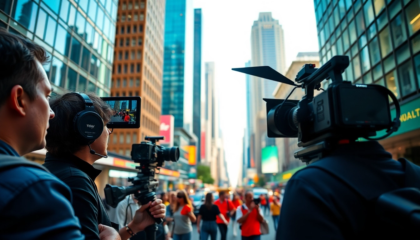 Filming scene showcasing Edmonton production companies in a vibrant urban setting.