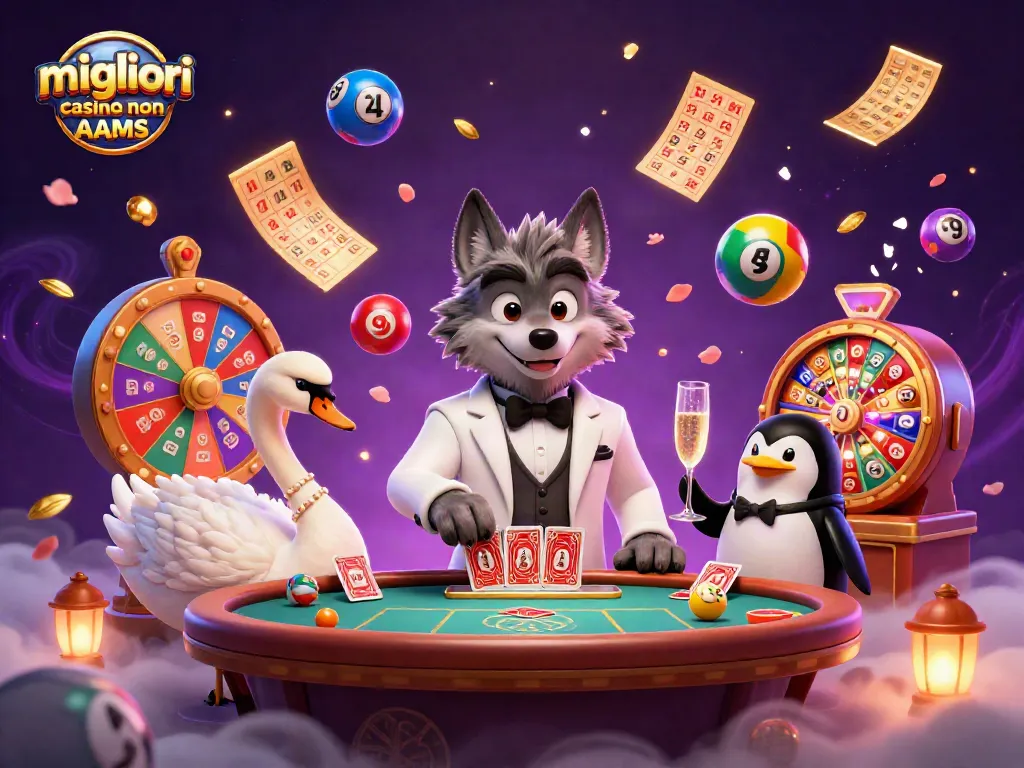 I migliori casino non AAMS con giocatori e premi in un'illustrazione vivace e dinamica