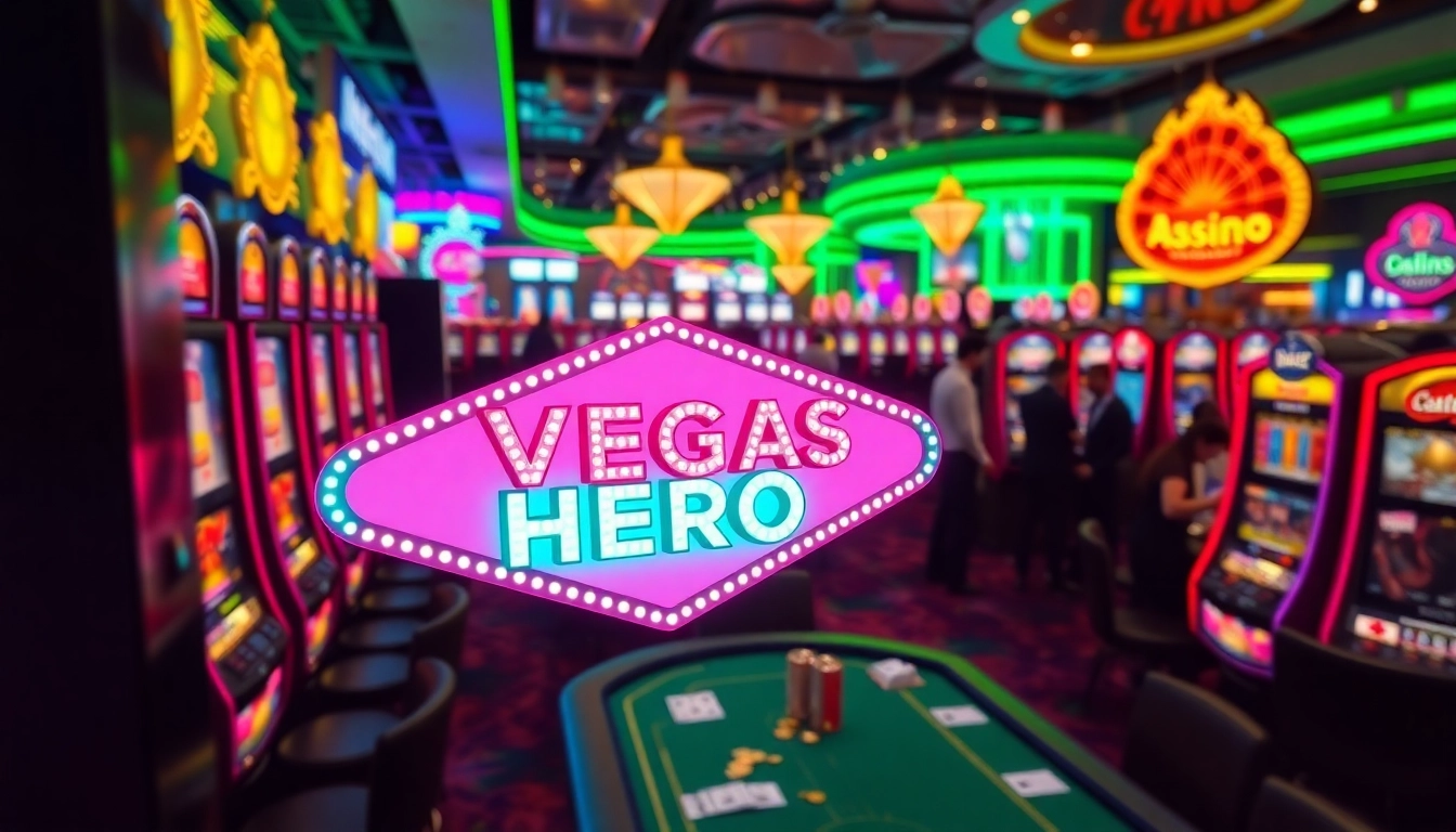 Engaging scene showcasing Vegas hero with vibrant casino gaming elements and lively atmosphere.