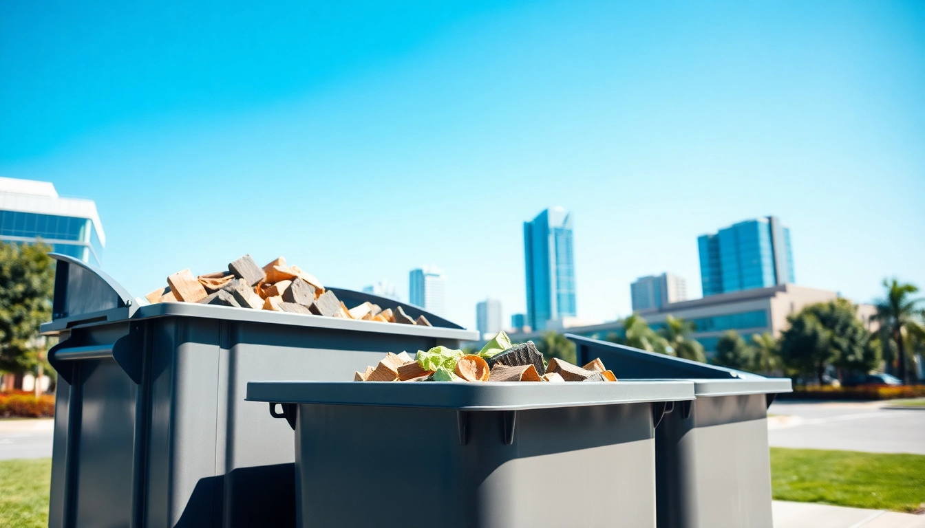 Renting garbage rental bins in a cityscape illustrating responsible waste management.