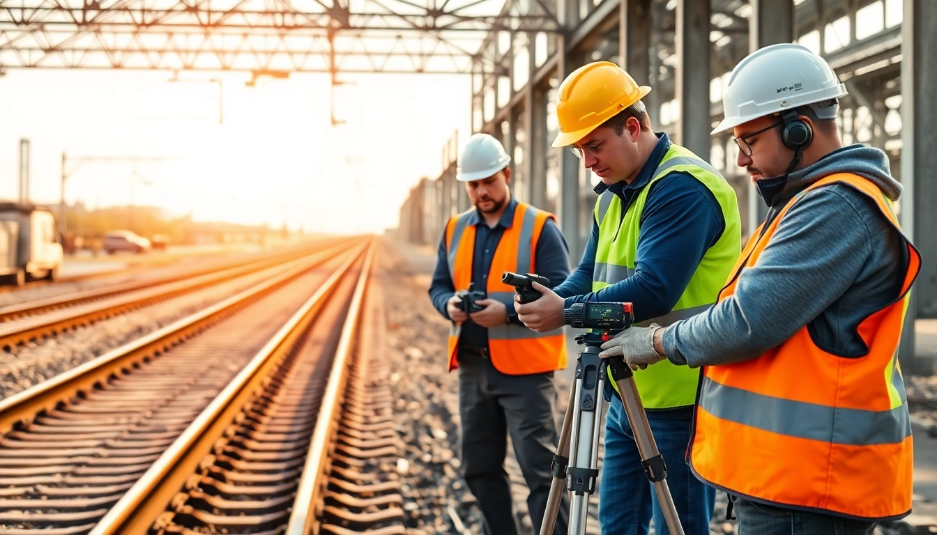Track Inspectors Near Me performing safety checks on railway tracks in a professional environment.