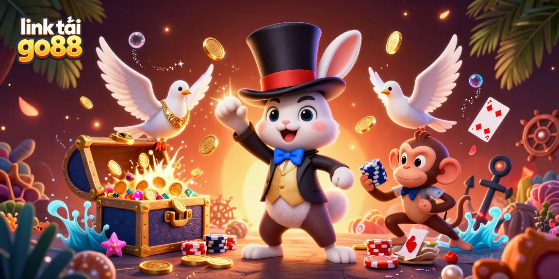 Spin the reels with link tải go88 in this magical casino scene filled with treasures and playful characters.