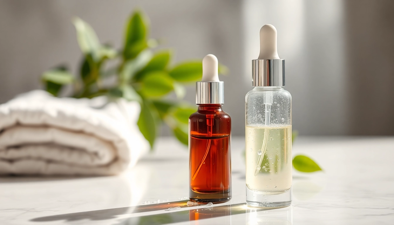 Apply growth factor serum in a serene skincare setting, surrounded by natural elements and soft lighting.