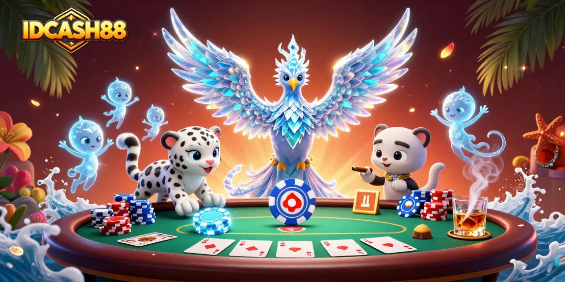 Experience the excitement of IDCASH88 with vibrant characters in a thrilling poker setting.