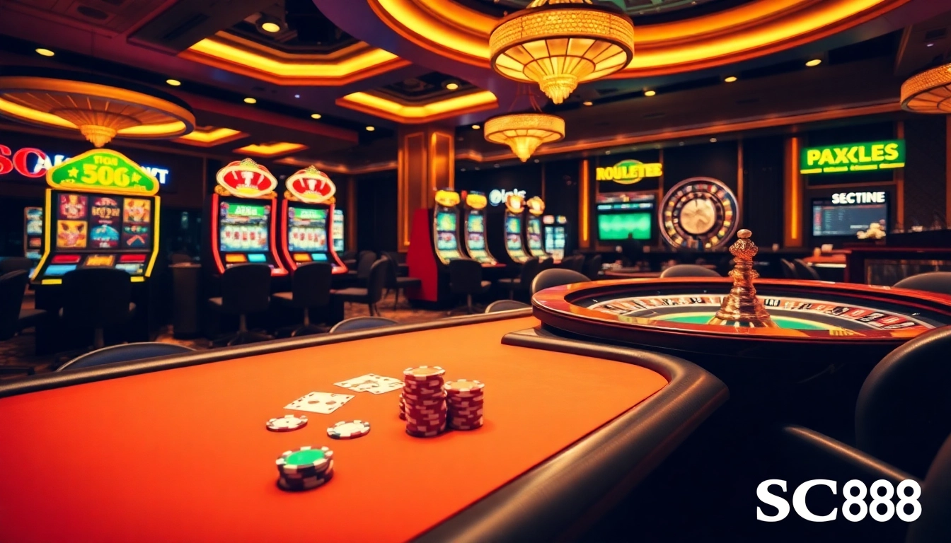 Experience thrilling gameplay with SC88 poker chips and elegant casino scenery.