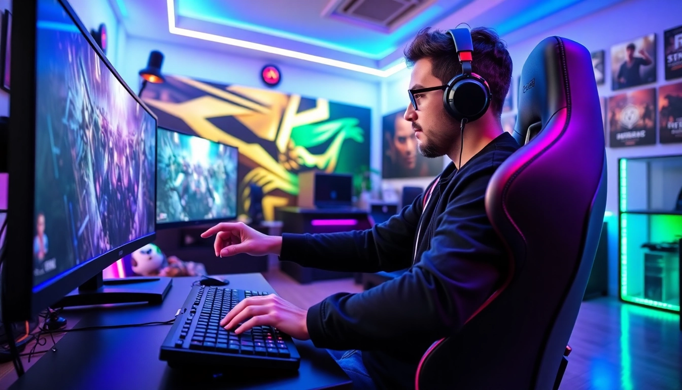 Login lapak303 game menunjukkan gamer profesional di ruang permainan yang modern.