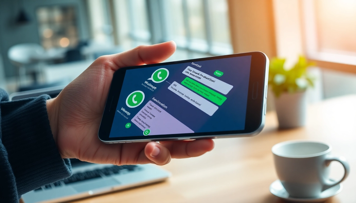 Experience the advanced features of the GB WhatsApp app showcased on a smartphone in a modern setting.