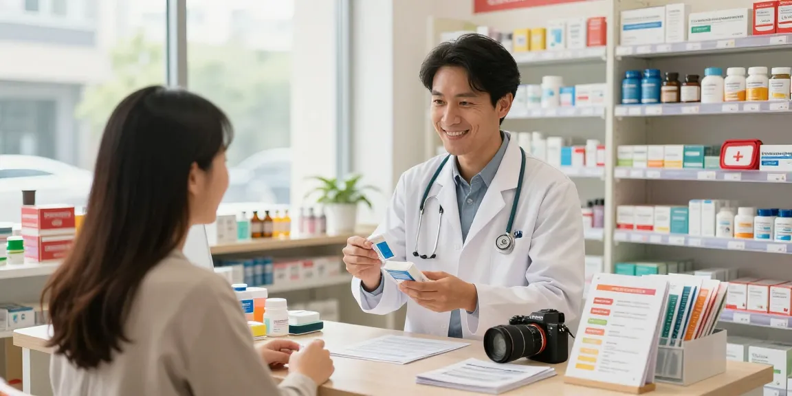 Medical stores assisting customers with over-the-counter medications and health products