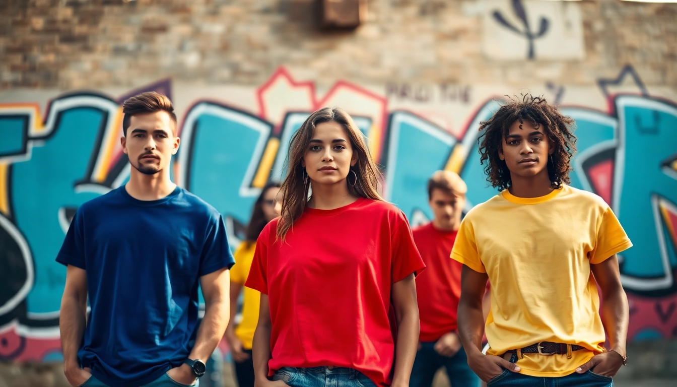 Showcasing stylish best blank t shirts on models in an urban setting