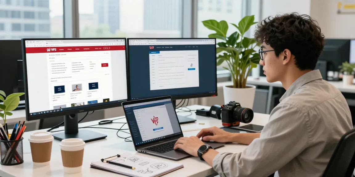 Professional workspace featuring WPS Official Website on multiple screens, showcasing creativity and productivity.