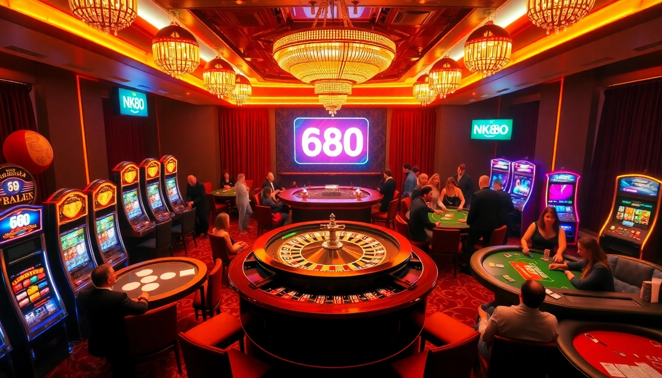 Experience the thrill of NK88 with vibrant casino gaming tables and rich ambiance.