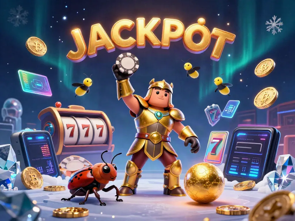 Experience the excitement of slot machines with a hercules beetle in armor lifting a poker chip in a vibrant scene.