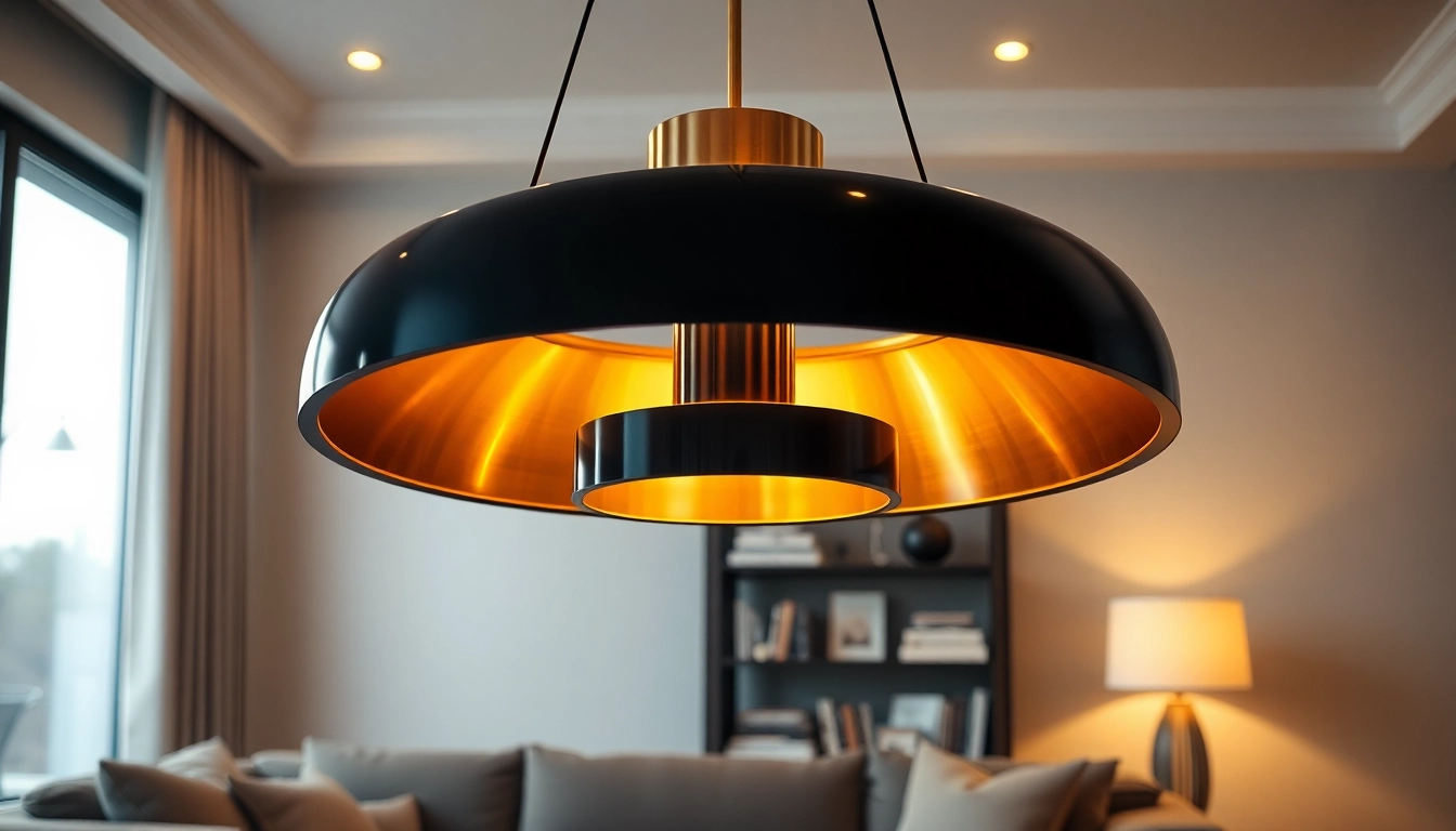 Illuminate your space with a striking black and gold light fixture that enhances any decor.