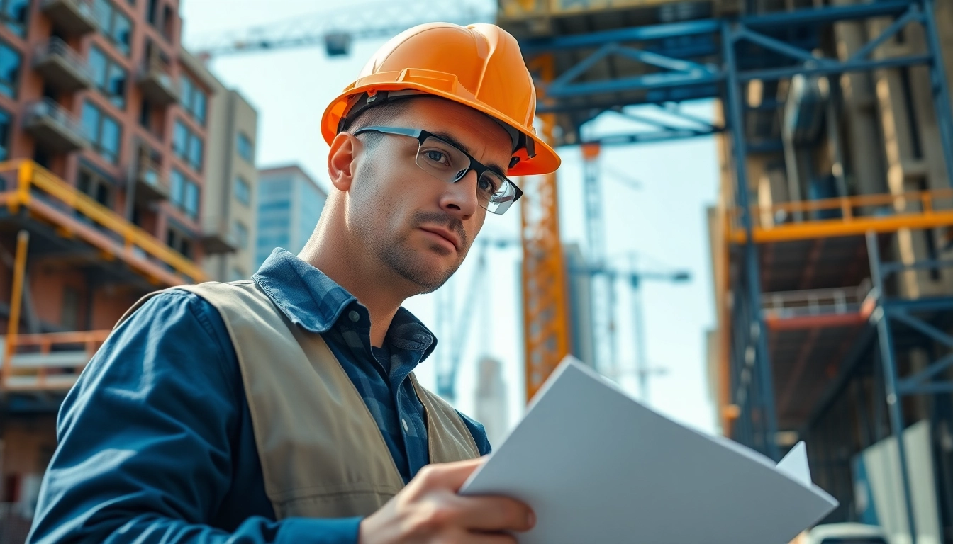 Manhattan General Contractor supervising a busy construction site with cranes and urban backdrop.