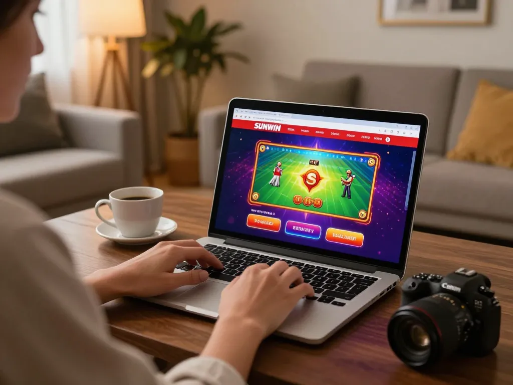 SUNWIN player engaging with online game dashboard from cozy home setup, showcasing strategic gameplay.