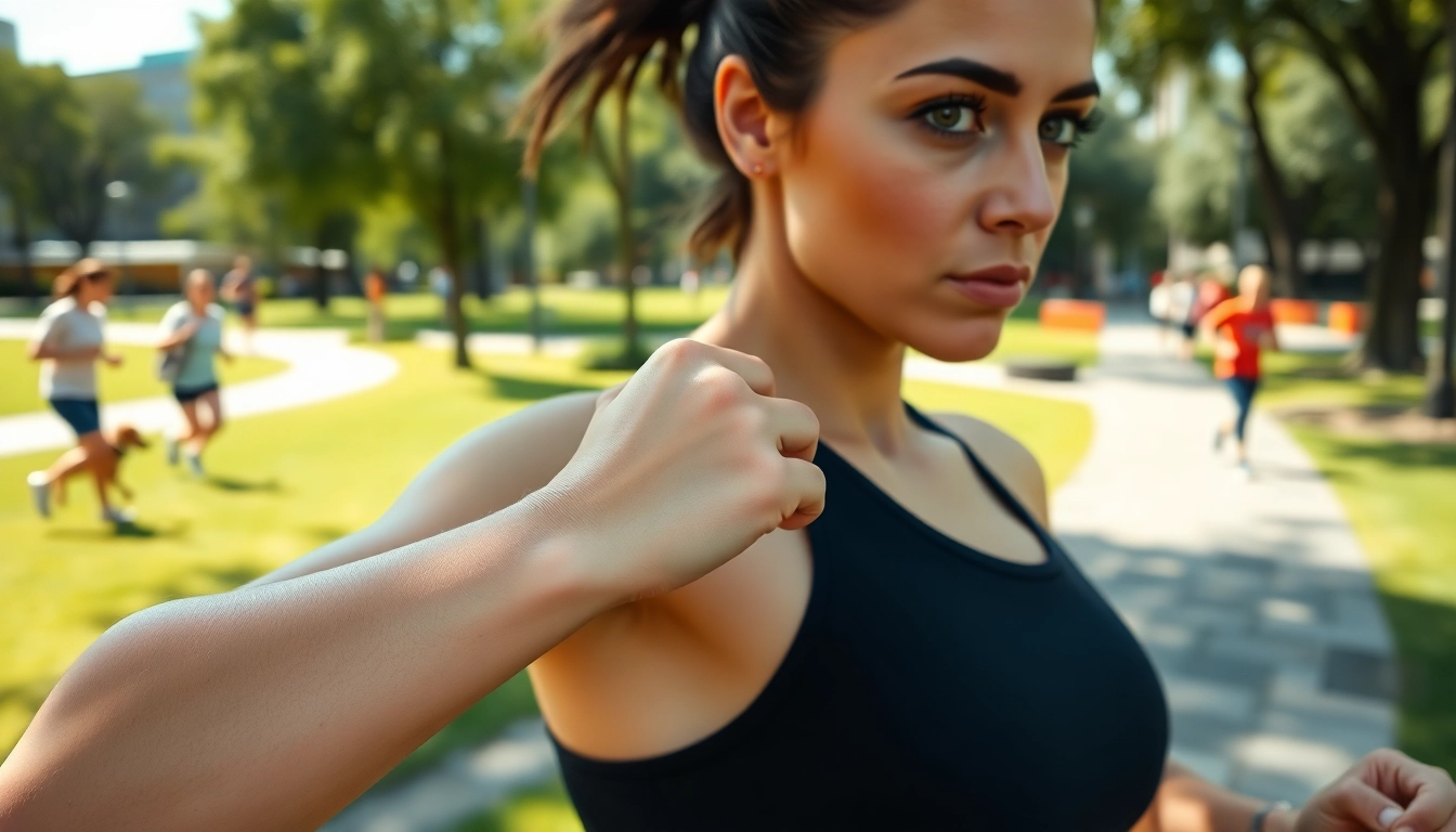 Engaged athlete showcasing the Health Ring during a sunny park workout.