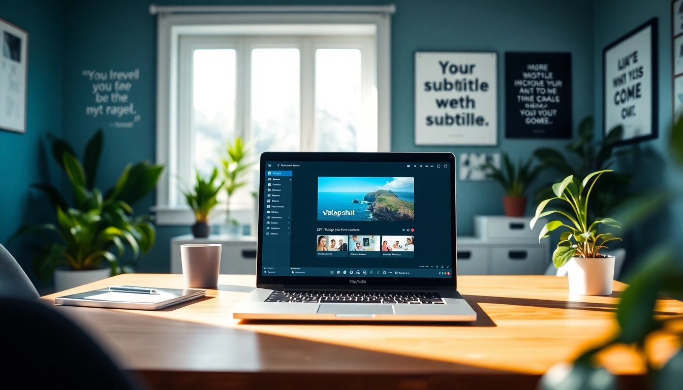 Utilize the SRT Generator tool on a laptop in a modern workspace for efficient subtitle creation.