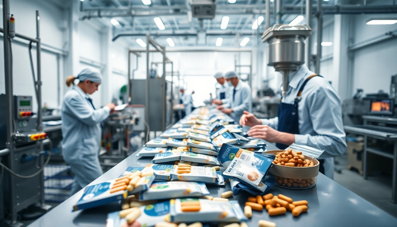 Showcasing a stick pack supplement manufacturer uk with modern machinery and vibrant atmosphere.