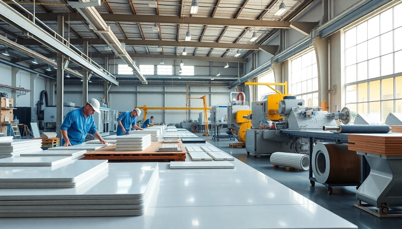 GRP Manufacturer artisans creating advanced composite materials in a modern factory.