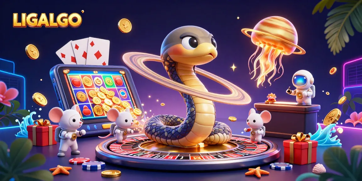 LIGALGO players engage in gambling with astronaut mice betting, showcasing vibrant cosmic casino elements.