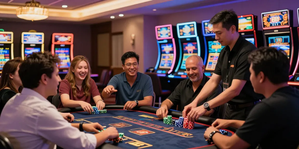 Exciting action at a judi live casino table with diverse players and professional dealers.
