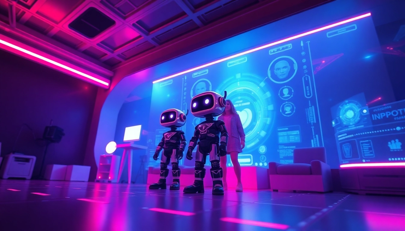 Engaging scene of NSFW character AI in a futuristic digital environment with interactive avatars.