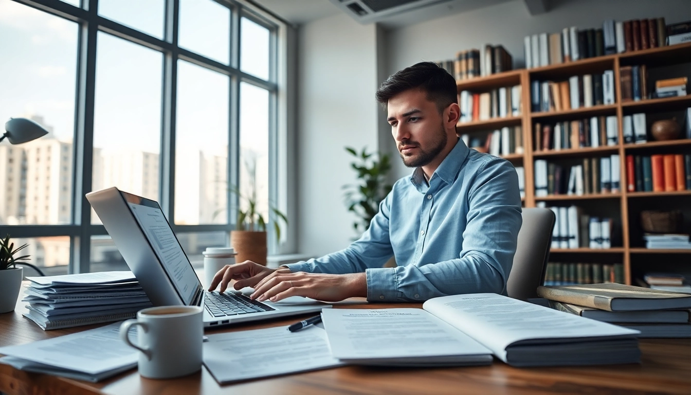 Traducteur assermenté espagnol travaillant dans un environnement de bureau professionnel