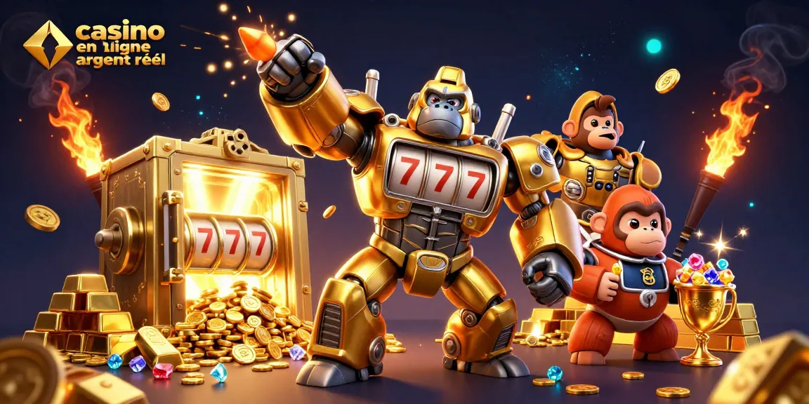 Découvrez l'excitation du casino en ligne argent réel avec un gorille mech dynamique et des trésors scintillants.