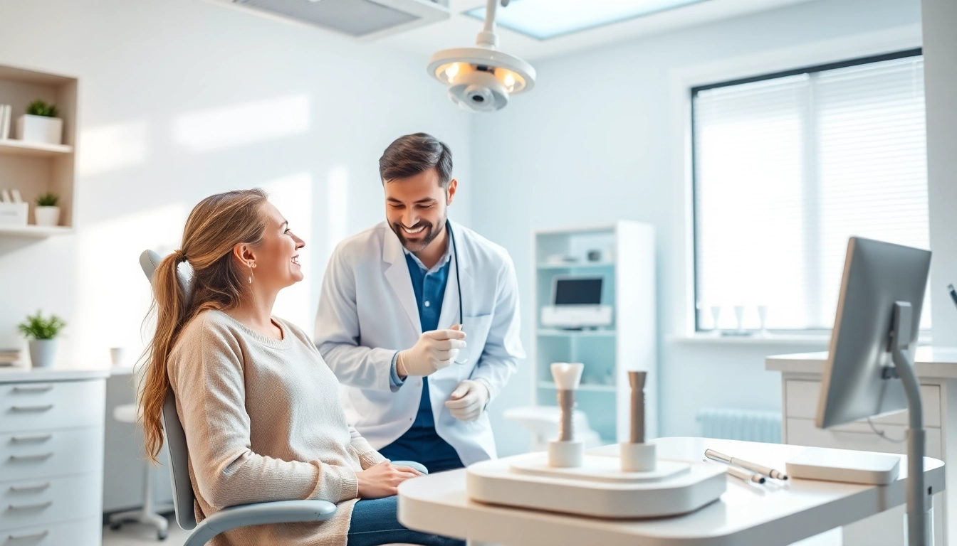 Dental implant malaysia price consultation in a modern dental clinic with patient and dentist.