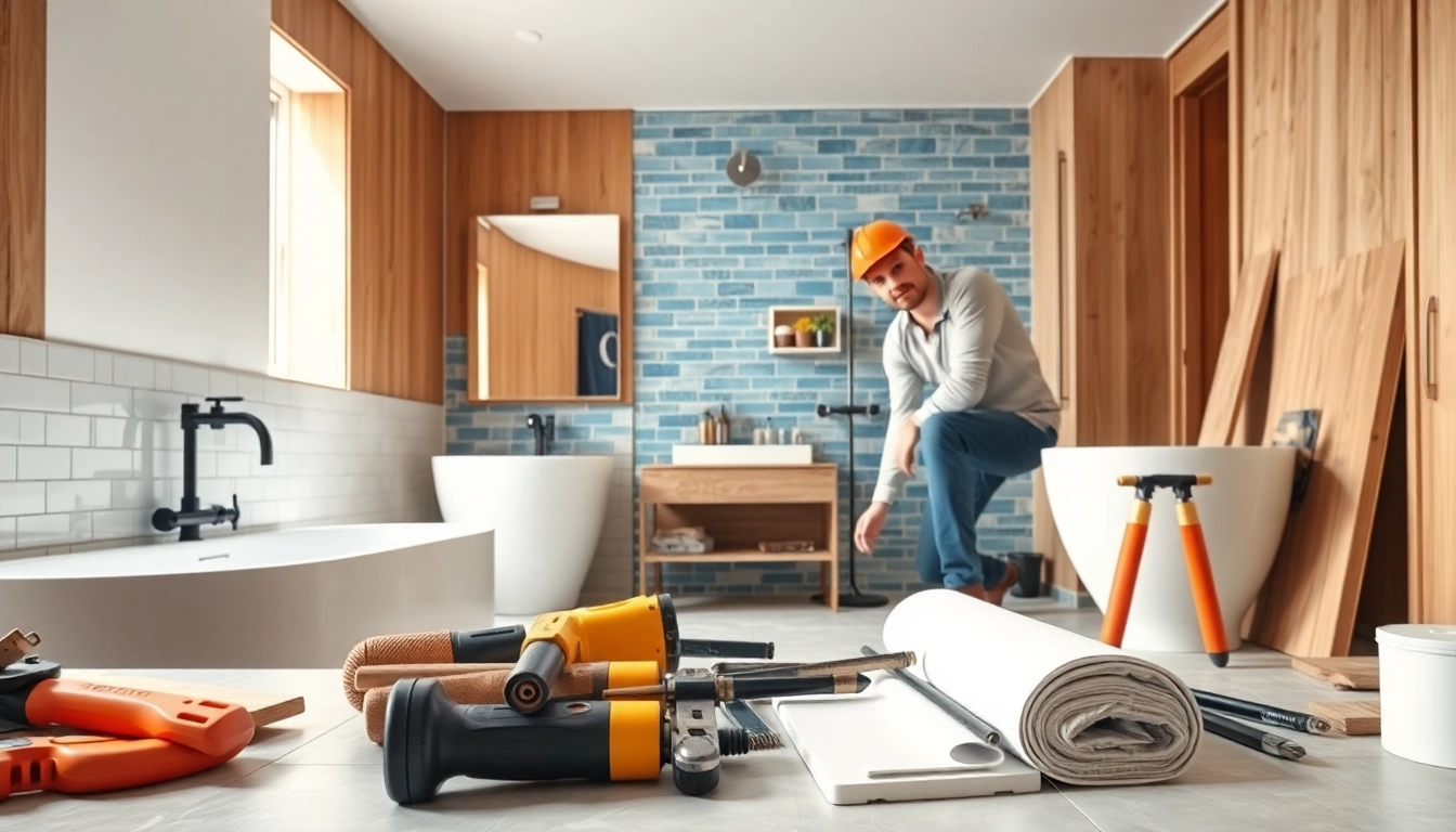 Bathroom contractors near me renovating a stylish residential bathroom