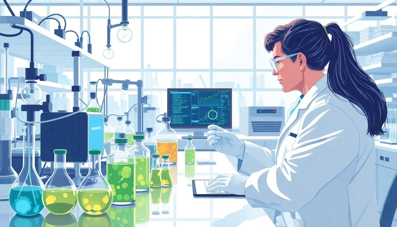 WIN55-212-2 research scene in a modern lab with scientists analyzing cannabinoid effects.