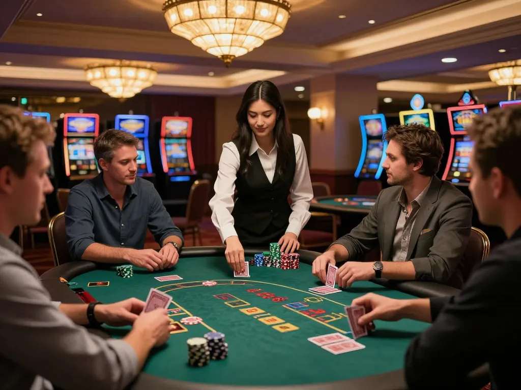 Players engaging in blackjack at an elegant casino table, featured in hidden wiki 2026 dynamic atmosphere.