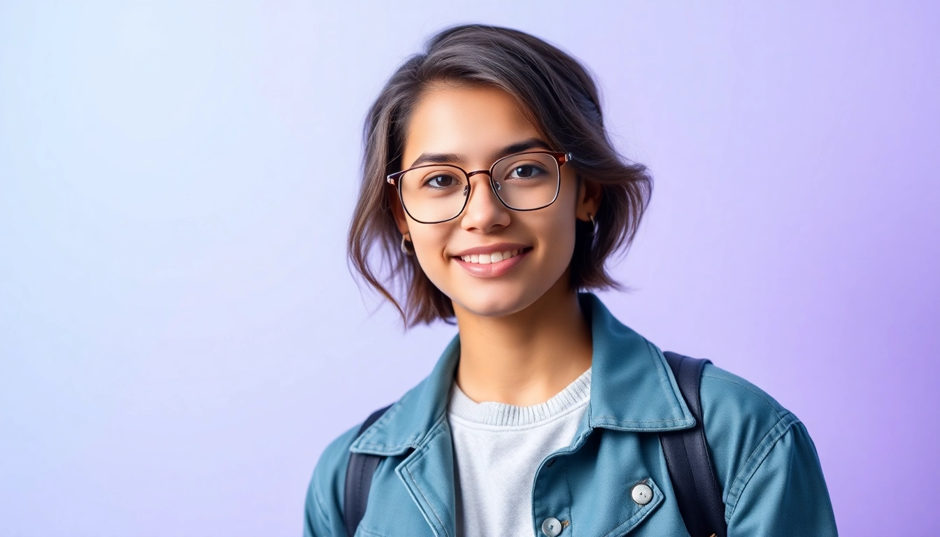 Vibrant whatsapp profile photo featuring a stylish young adult with a gradient background.