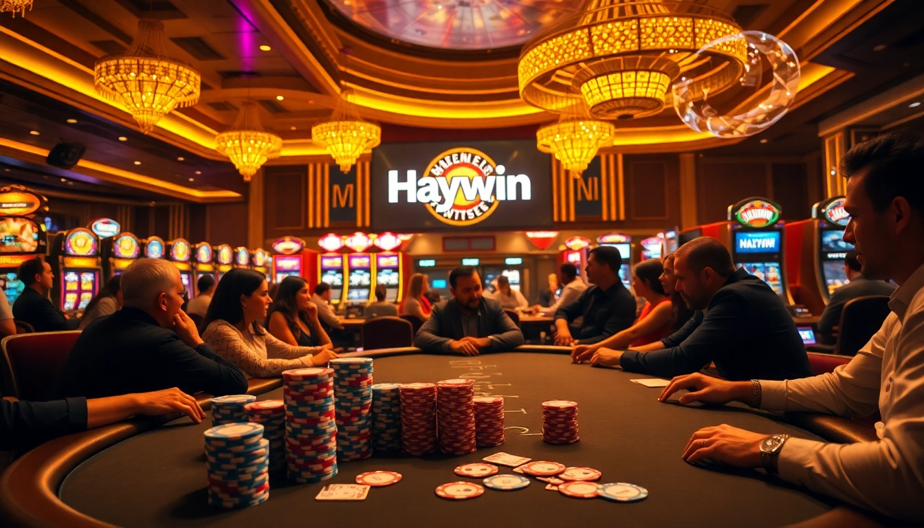 Haywin casino scene with vibrant poker tables and exciting gaming atmosphere.