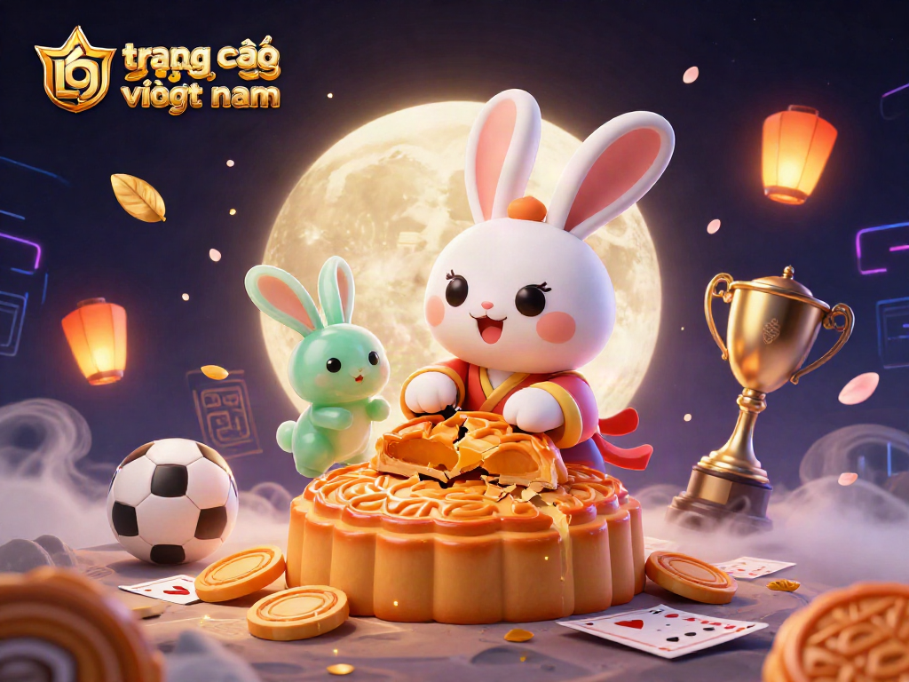 Trang cá độ bóng đá việt nam với hình ảnh chú thỏ trên mặt trăng cùng các yếu tố cá cược thể thao.