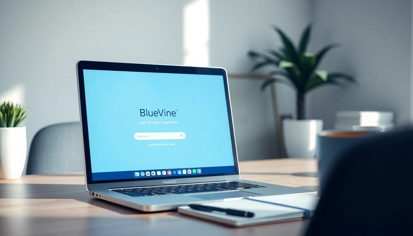 Access the BlueVine login page securely while using a laptop at a tidy workspace.