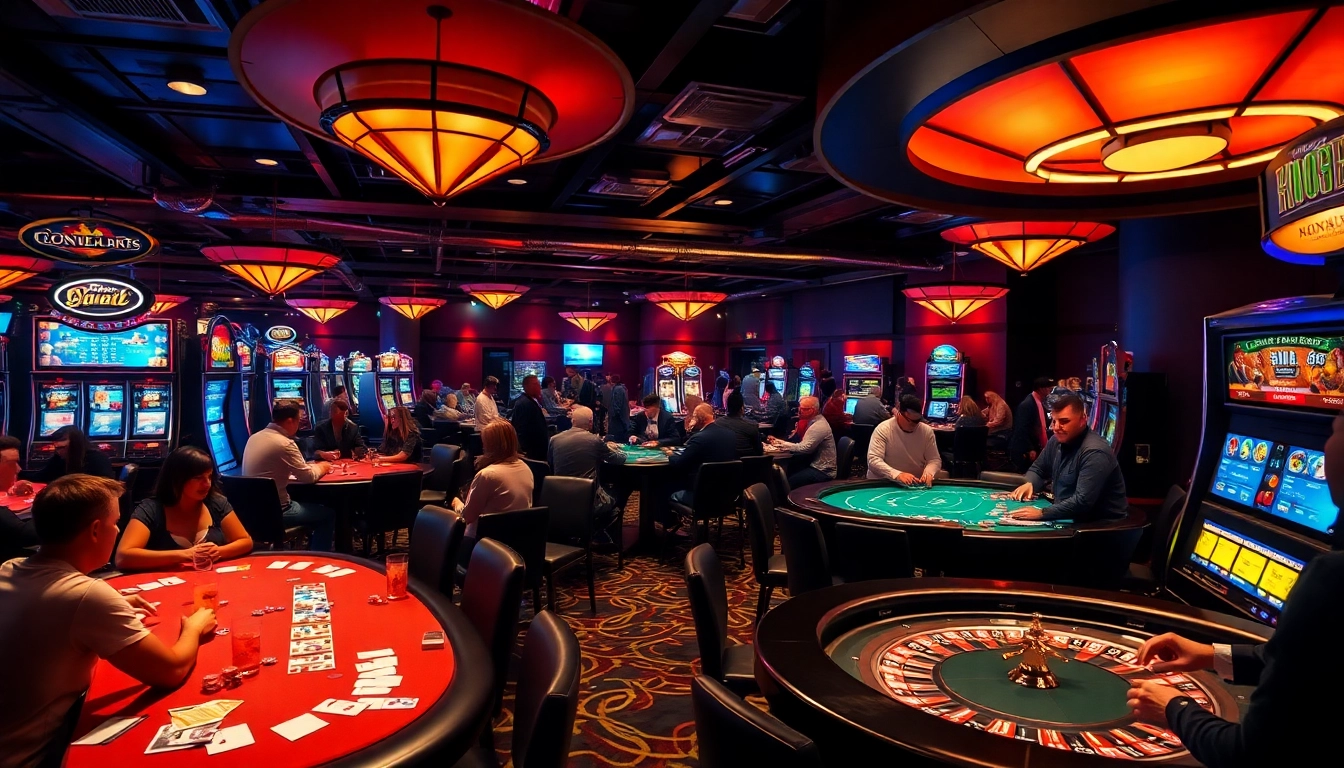 Permainan kasino yyrr dengan pemain enerjik di meja poker, menciptakan suasana meriah.