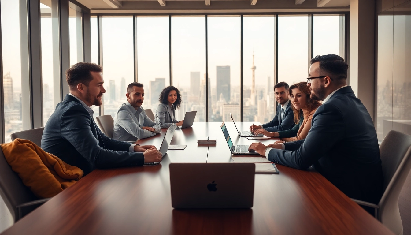 Engaging business growth insights discussed among diverse professionals in a modern meeting.