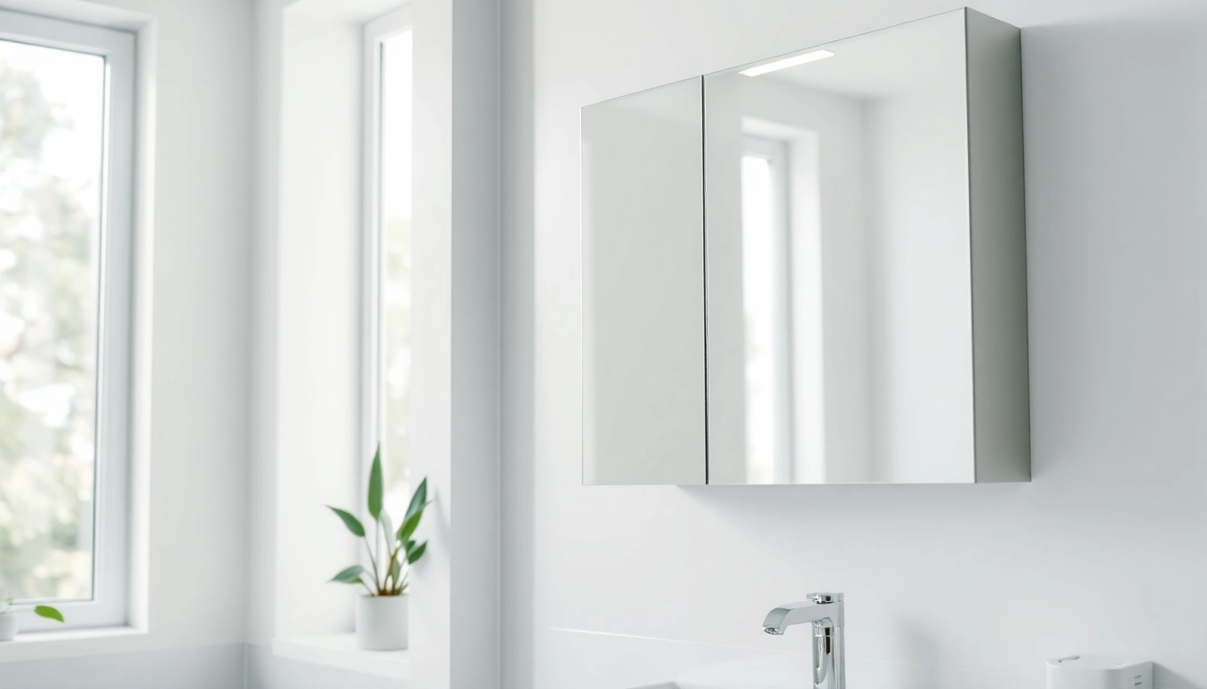 Stylish bathroom cabinet with mirror and light, enhancing modern bathroom decor and functionality.
