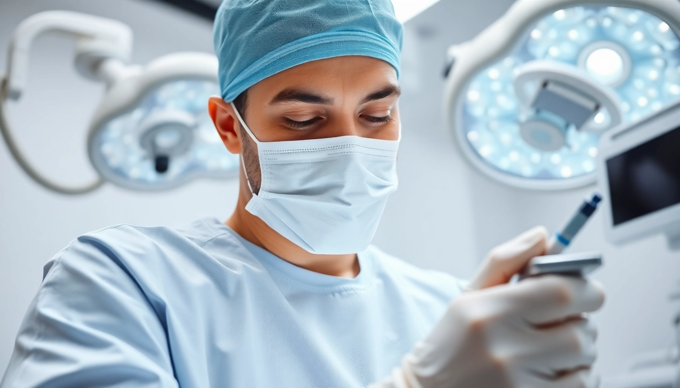 Plastische Chirurgie Hamburg: Erfahrene Fachkraft führt eine ästhetische Behandlung in einem modernen OP-Saal durch.