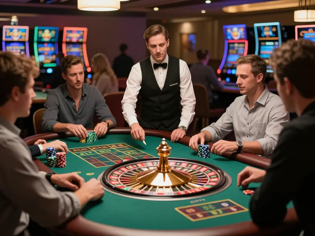 Players enthusiastically betting at the roulette table while enjoying ormastoto casino excitement