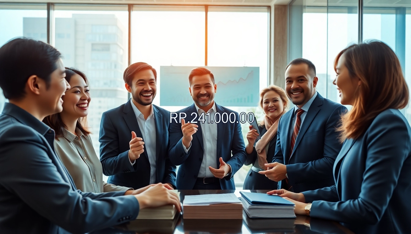 BOX138 celebrates a successful financial withdrawal of Rp 2.424.000,00 in a modern office.