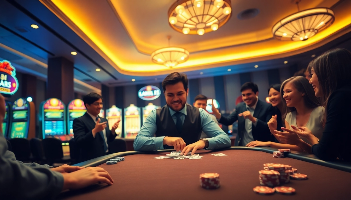Experience the thrill of 8win Malaysia at a vibrant poker table with a professional dealer.