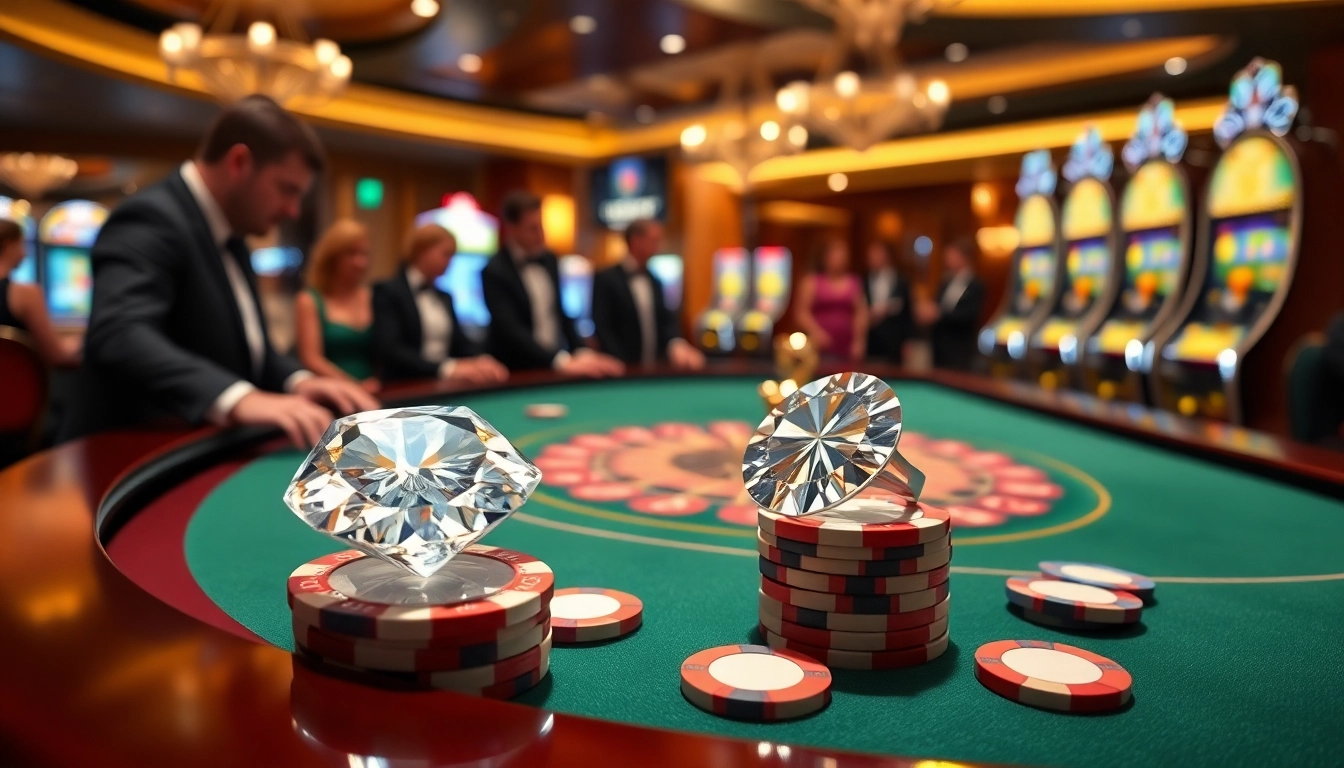 Gambling excitement with lab grown diamond enhancing poker chips at a casino.