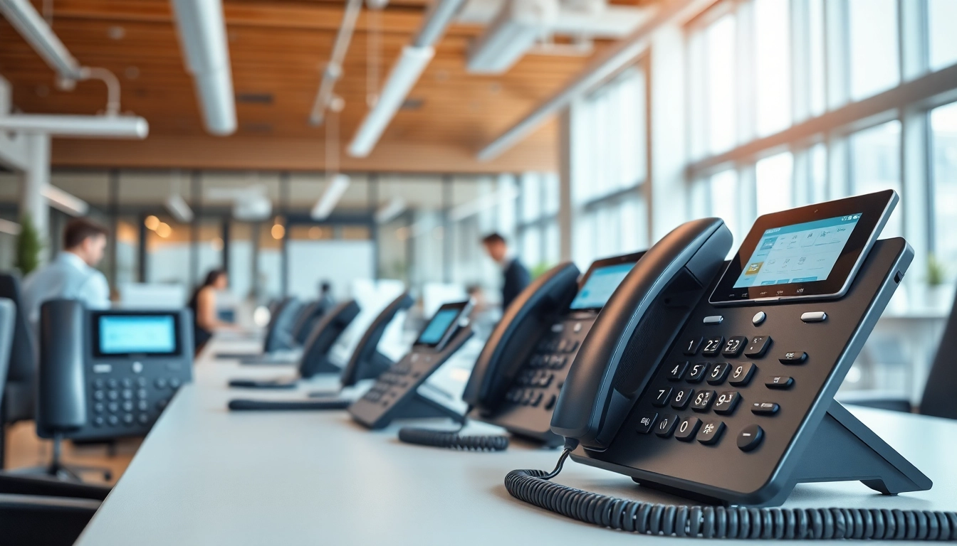 Discover modern telephone systems in a sleek office setting, showcasing productivity and advanced technology.
